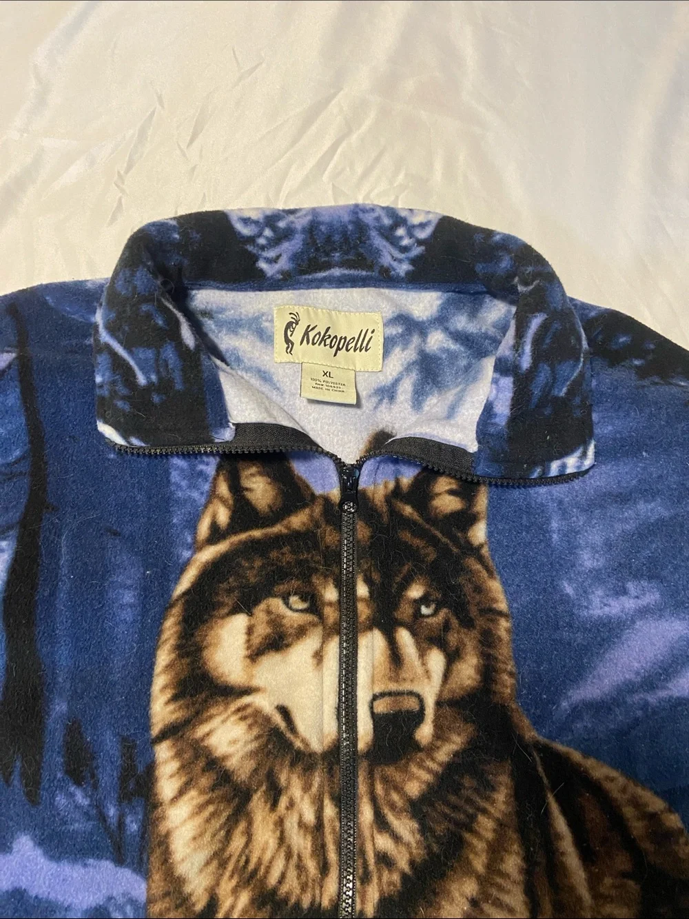 Vintage Kokopelli all over print Blue Wolf Zip-Up Fleece Jacket